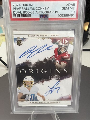 Graded 2024 Origins Pearsall McConkey #DA5 14/100 Dual Rookie Auto PSA 10