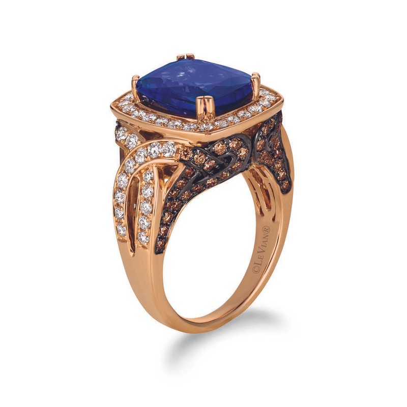 LeVian 5 1/4 cts Blue Tanzanite and Diamond Ring in 18K Rose Gold Sz7