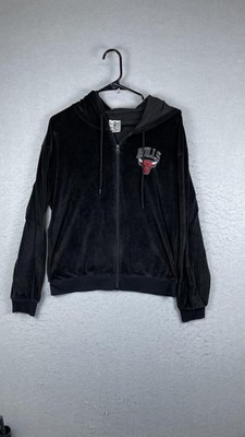 Chicago Bulls Hoodie Jacket Womens Medium Black Velour Zip NBA Basketball