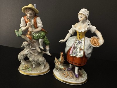 Antike deutsche Porzellan Hirtenfigur Paar Krone S Mark Sitzendorf um 1900
