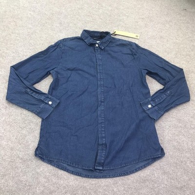 Ksubi Denim Shirt Mens Small Blue Long Sleeve Button Front Casual Top Streetwear