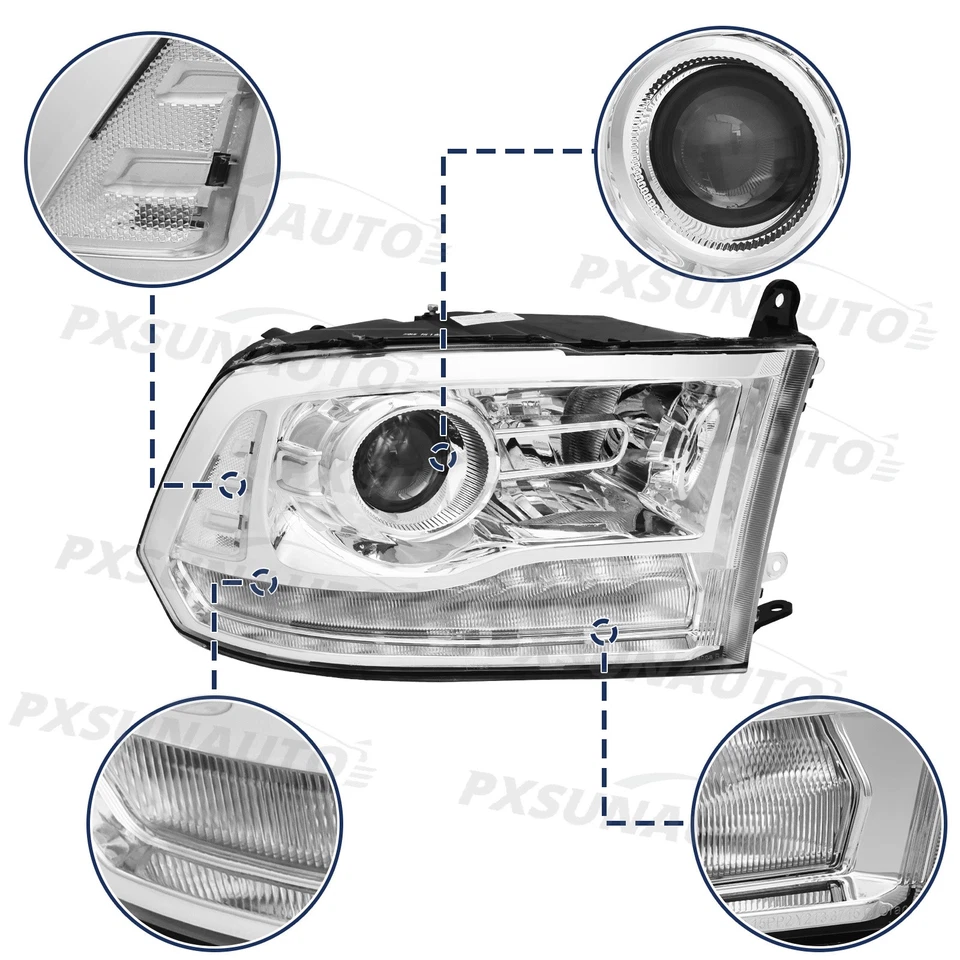 Headlights w/LED DRL For 2013-2018 Dodge Ram 1500 2500 3500 Chrome Projector - Image 3 of 4