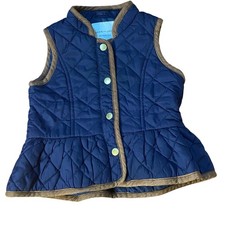 Janie and Jack dark blue quilted brown trim peplum snap vest SIZE 12-18M