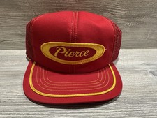 Vintage Pierce Firetrucks Hat Snapback Trucker Cap Mens Red Yellow 80s USA Made