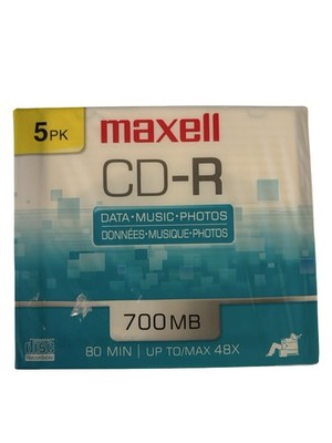 CD-R Maxell 5 PACK Blank Audio Music Data Recordable 80min 700MB Disc Slim Jewel