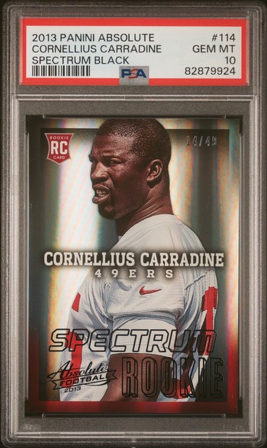 2013 PANINI ABSOLUTE SPECTRUM BLACK CORNELLIUS CARRADINE ROOKIE RC 14/49 PSA 10