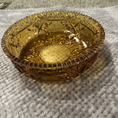 Vintage Amber Pressed Glass Heavy Round Centerpiece Serving Bowl Some Chips