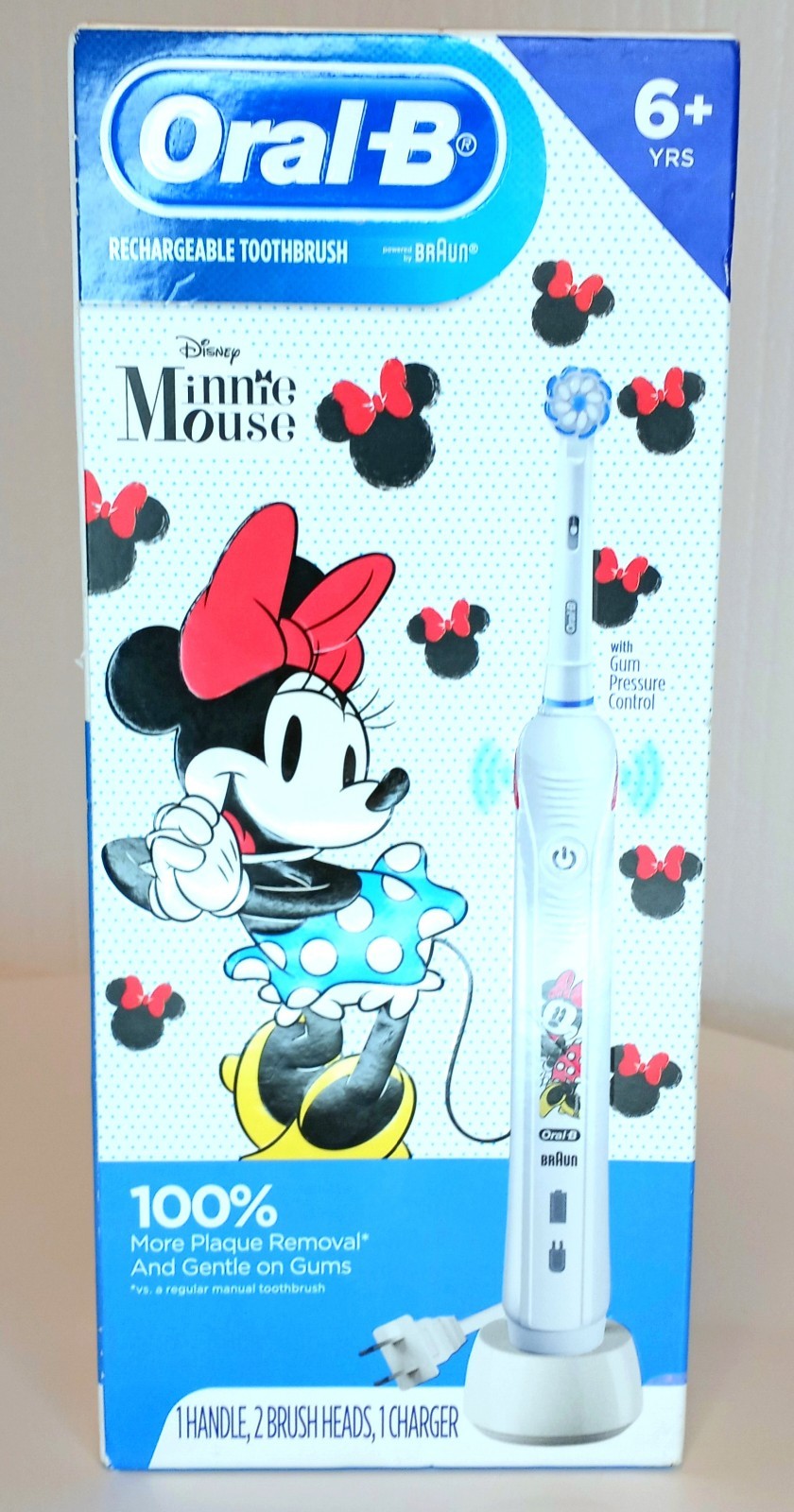 NIB Oral-B MINNIE MOUSE Rechargeable Toothbrush Disney One Handle Two Brush Head