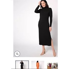 QVC Women with Control Maxi Dress XLP Black Mock Neck Tummy Control Slit