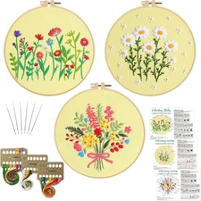 3 Sets Embroidery Starter Kit for Beginners Cross Stitch Stamped DIY Craft Tool