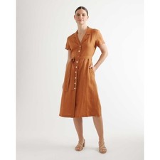 Quince 100% European Linen Button Front Dress Terracotta XL