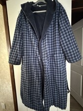 Vermont Country Store Cotton Flannel Fleece Lined Hooded Warm Robe With Belt