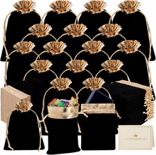 50 Pack Velvet Drawstring Jewelry Gift Bags 6 x 5 Inch Black Pouches