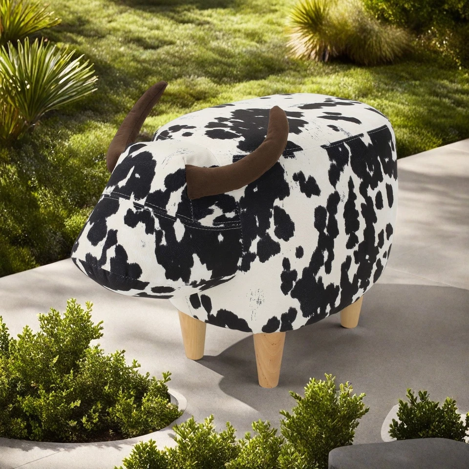 Modern Cow-Shaped Animal Ottoman/Footstool, Accent Stool Home Decor for Bedroom - Image 4 of 4