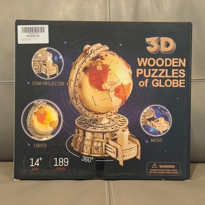 3D Wooden Puzzles Of Globe 189 Pieces Lights Star Projector  New Open Box Gift