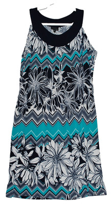EN FOCUS Women's Teal & Black Floral Casual Dress 12 Geometric Pullover Shift