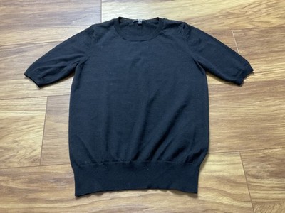 Uniqlo Schwarz 100% Wolle Pullover XS Rundhals Kurzarm Strick Minimalistisch Chic
