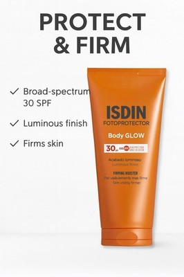 ISDIN Body Glow SPF 30 Sunscreen 200ml | Luminous Finish & Firming Effect 