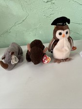 Ty Beanie Babies Buy 3 In Lot,  Spike 1993, Roam 1998,wise 1997 error on tags