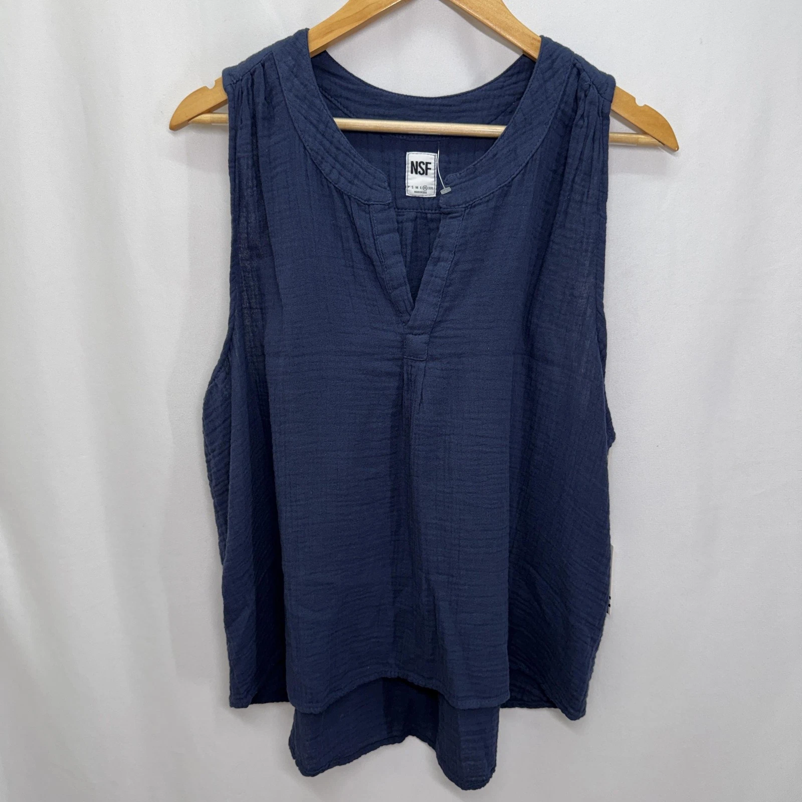 NSF Womens Sleeveless Tank Top XL Blue Cotton Gauze Split V-Neck Blouse Summer
Opens in a new window