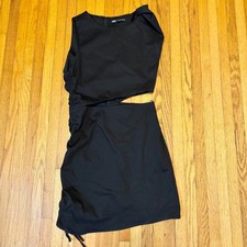 Zara Asymmetrical Cut Out Waist Ruched Gathered Side Mini Dress Black Womens S