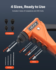 VEVOR Pop Rivet Gun Kit, with 200 Blind Rivets, Heavy Duty Single Hand Riveter w