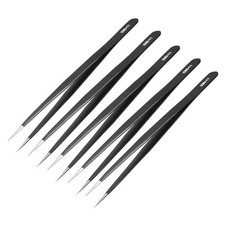 5pcs ESD Anti-static Stainless Steel Tweezers Straight Pointed 5.5 Inch