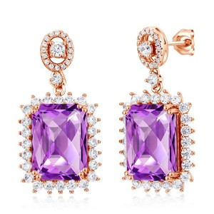 Authentic Gemstone Birthstone Halo Dangle Earrings For Women | 18K Rose Gold Plated