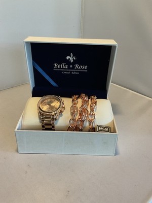 Bella & Rose Limited Edition Womens Rose Gold Watch and Bracelet Gift Set NEW