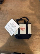 New TRADER JOE'S Micro Tote w/Foldable Grocery Bag 2-in-1 Navy And Cream