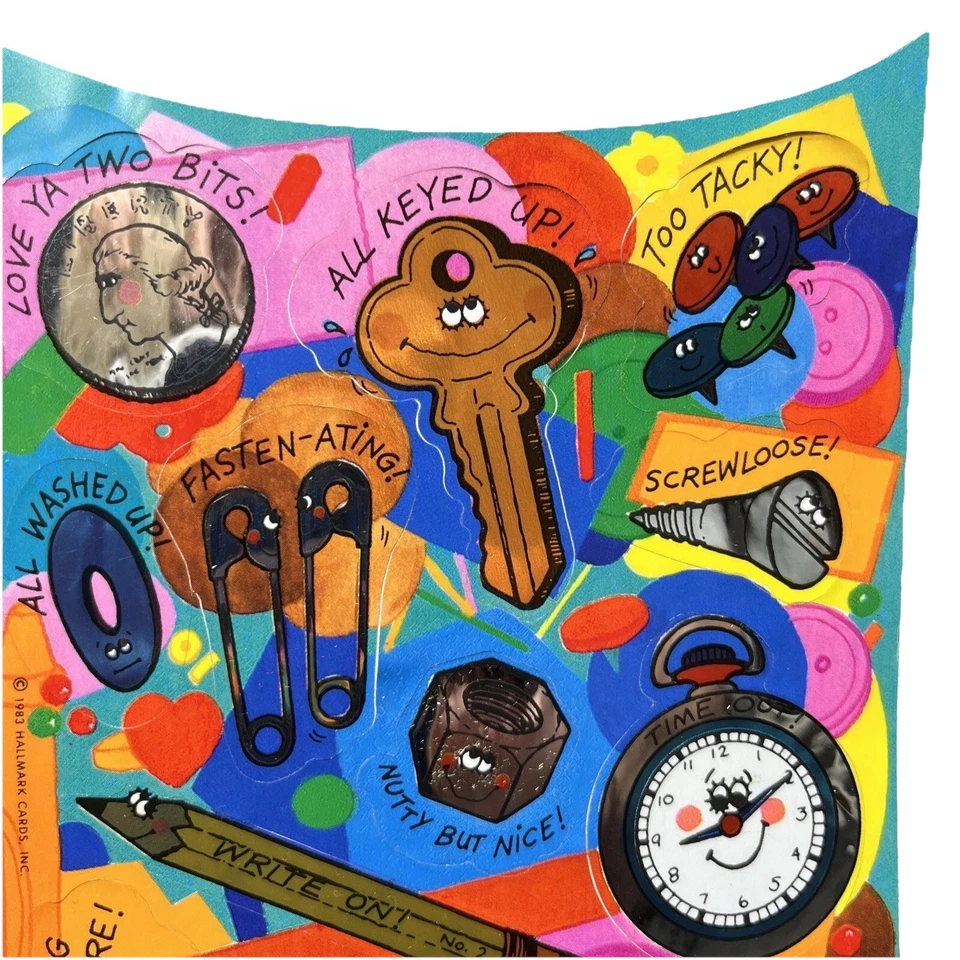 Vintage Hallmark Stickers Coins Key Tacks Love Ya Two Bits Penny Thoughts 1983 - Image 4 of 4