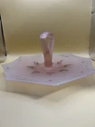 Nice Frosted Pink Pressed Depression Glass Cake Server hand painted Tid Bit Tray