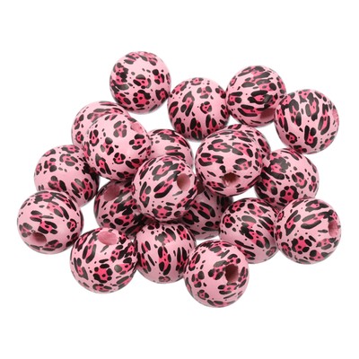 20PCS Wooden Beads, 16mm Leopard Print Wood Beads Loose Spacer Beads, Pink 2