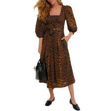 New Tuckernuck Graciela Leopard Print Belted Dress Black Sz 8 $298 3009-51