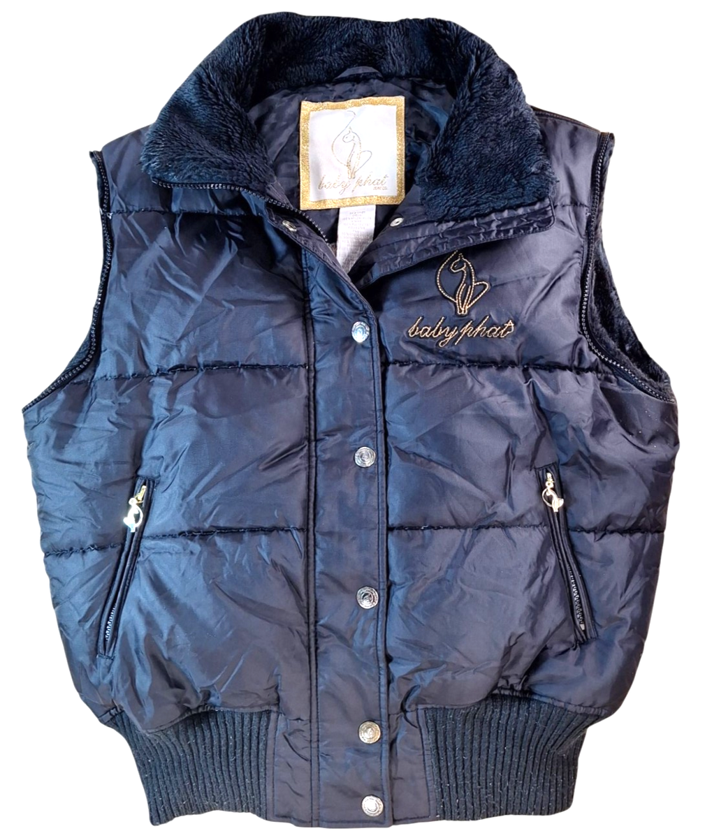 Baby Phat Black Down Puffer Vest Womens Size MEDIUM 90s Y2K