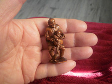 Hand Carved wood netsuke man with baby and goose collectable figure