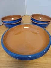 Crow Canyon Home 4 Dinner + 4 Bowls Blue/ Brown Camping Gear Enameled