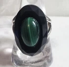 Whitney Kelly Sterling Silver Faceted Onyx Malachite Ring Size 9 Vtg