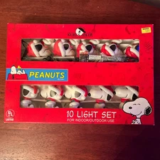 Kurt Adler Peanuts Snoopy Santa Christmas 10 Lights Set In Box WORKING New