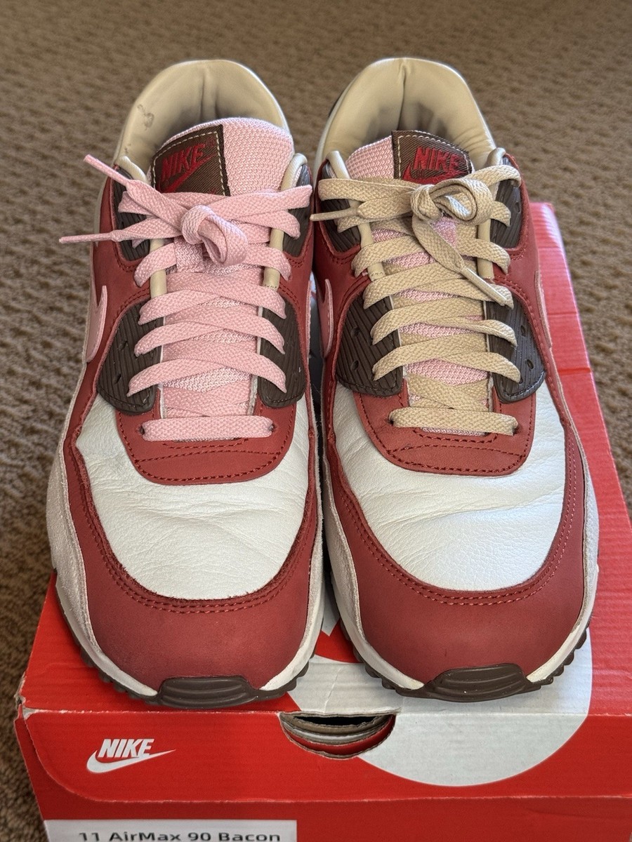 Nike Air Max 90 Bacon Men's Low Top Lace-Up Sneakers Red/Pink/Beige/White View 6