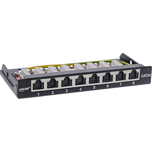 InLine® Patchfeld Cat.6A 0,5HE 8-fach, Tisch/Wand/Hutschiene schwarz Staubschutz - Bild 3 von 6