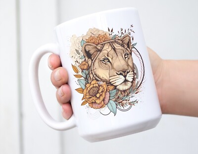 Lioness Mug, Be Fearless Be Brave Coffee Tea Mug, 15 Oz Ceramic Cup by Mugzan