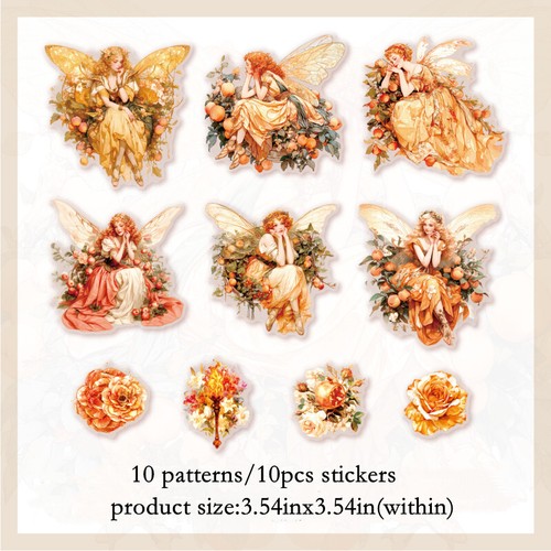 10Pcs Princess Fairy PET Stickers Shiny Scrapbook Sticker Journaling Card Crafts - Picture 8 of 12