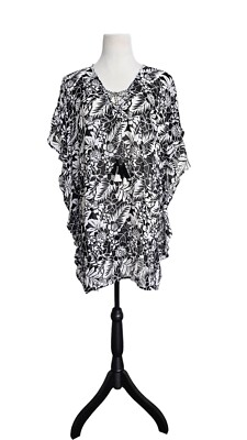 Miken Swim white black floral chiffon cover up juniors XL | eBay