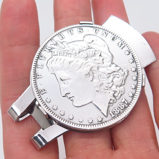 Antique REAL 900 Silver Dollar Coin Money Clip Random Years w