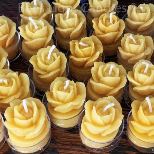 Rose Tea Light Candle Set, 100% Natural Beeswax, Handmade, Half Dozen, Flower 🐝 - Picture 12 of 13