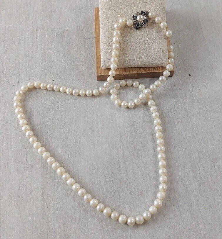Collier Ancien Perles De Culture Argent Massif - Fermoir Argent Sterling - Occasion