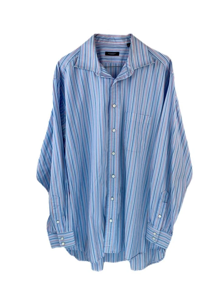 Camisa Burberry London Neiman Marcus 16,5 L Grande Para Hombre Rayas Azul Blanco Rosa Foto 3 de 4
