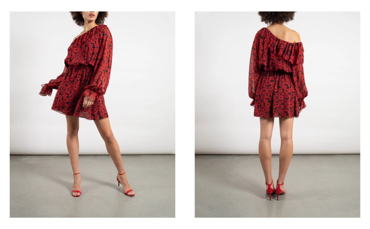 🆕️SAINT LAURENT POPPY Print Georgette Silk ONE-SHOULDER 🆕️SAINT LAURENT POPPY Print Georgette Silk ONE-SHOULDER