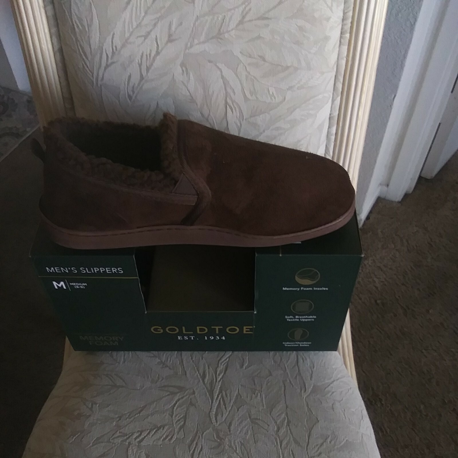 PANTOFOLA D’ORO AUTENTICHE PANTOFOLE DA UOMO "GOLDT MARRONI IN ECOPELLE SCAMOSCIATA INTERNO ESTERNO (M) 8 9